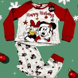 Disney Kids Holiday Pajama Set – Minnie & Daisy Print – Happy Holidays Long Slee